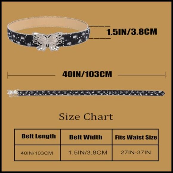 PU Leather Denim Waist Belt with Western Buckle, Butterfly Design main image 4